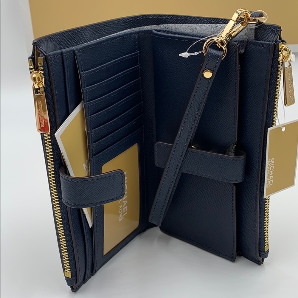 MICHAEL KORS LG DOUBLE ZIP WRISTLET NAVY - Picture 10 of 16